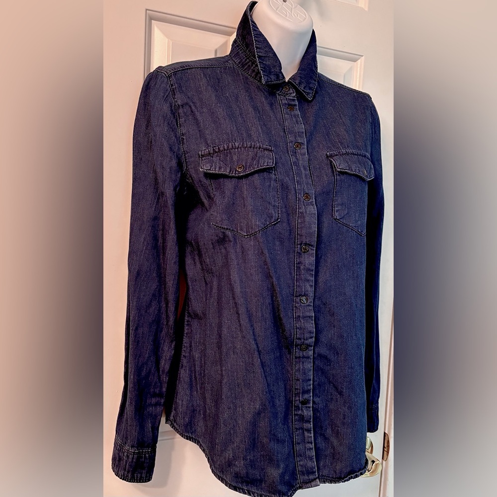Ci Sono Dark Navy Blue Denim Button-Front Shirt